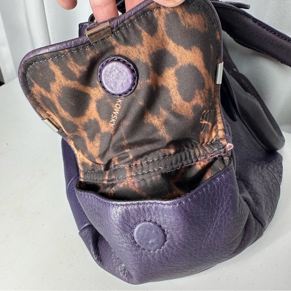 B. Makowsky Purple Pebbled Leather Satchel Cheetah Lining EUC - Picture 11 of 16